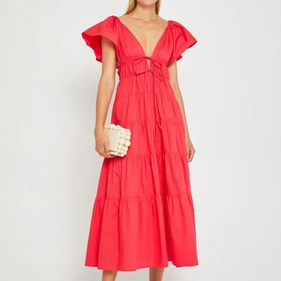 O.P.T. Fallen Maxi Cotton Dress in Red-Pink - Picture 1 of 8